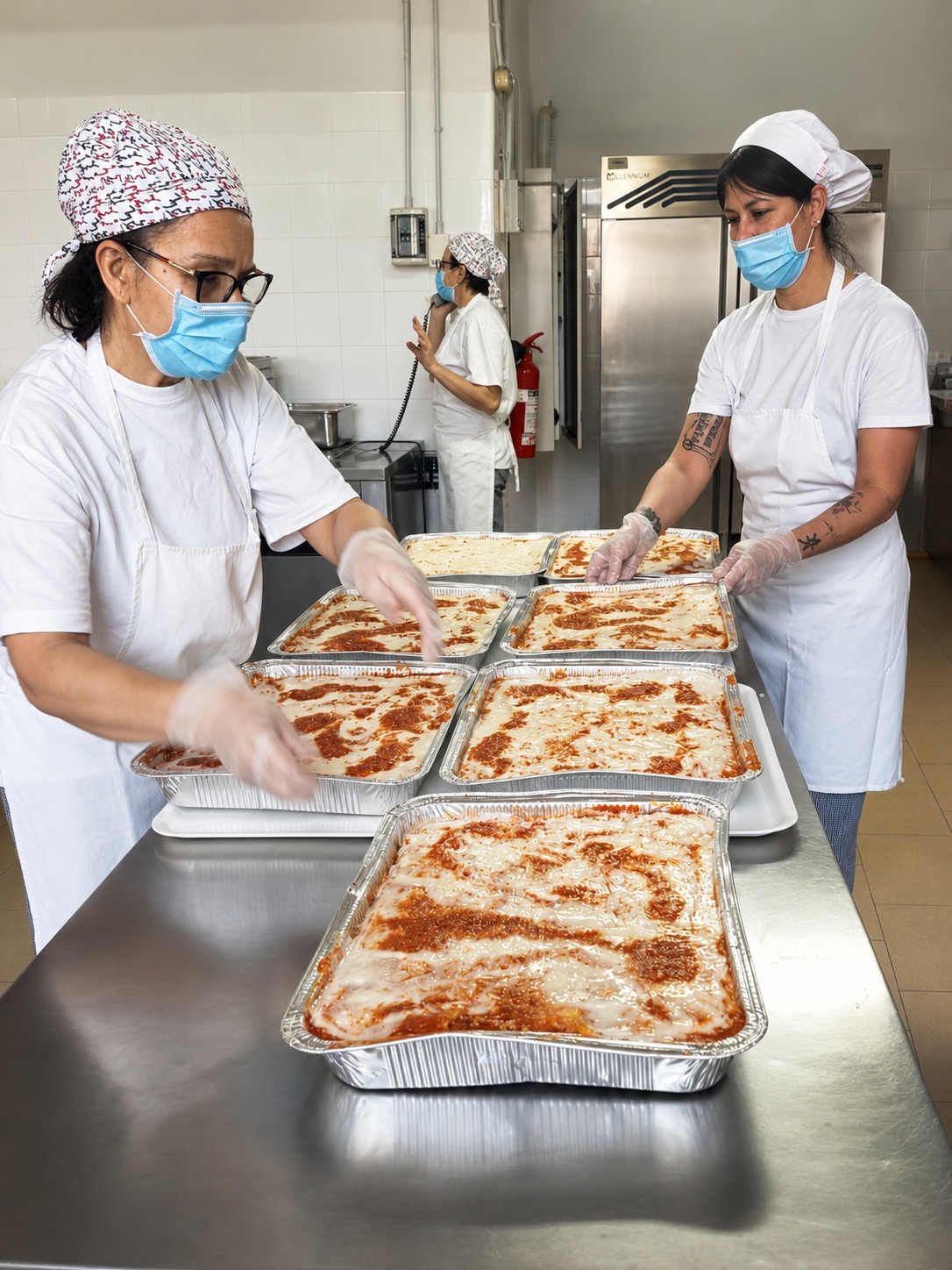 Preparazione delle lasagne nella cucina interna