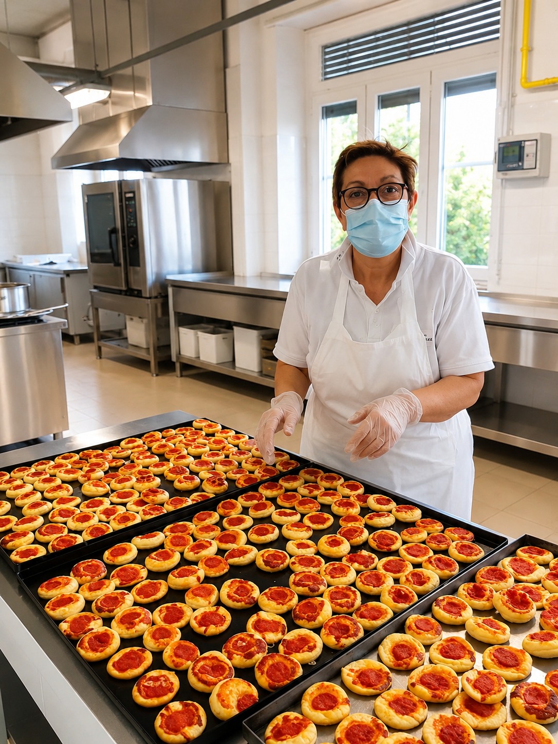 Preparazione di mini pizze nella cucina interna
