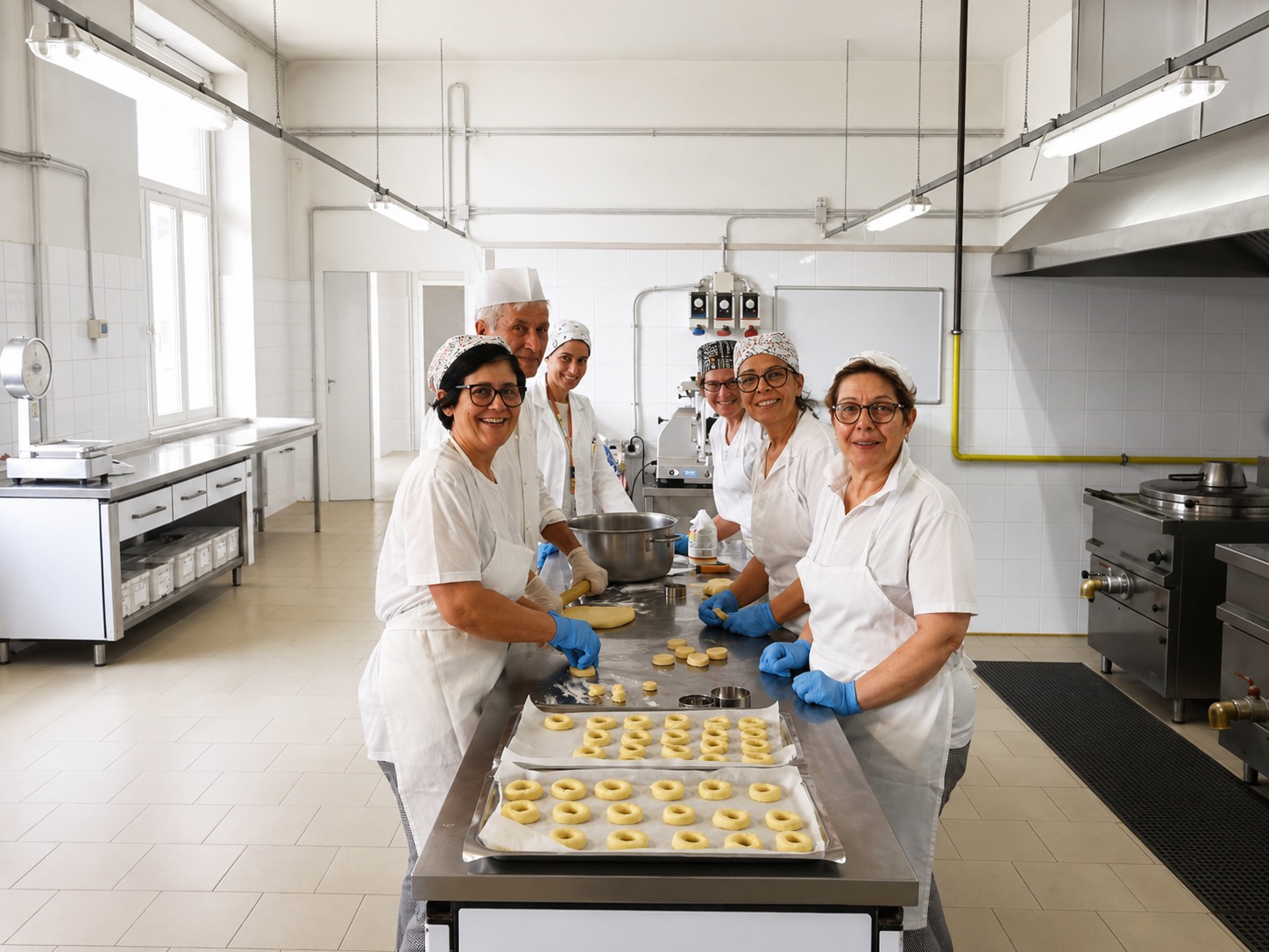 Personale della cucina interna di Villa Serena durante la preparazione