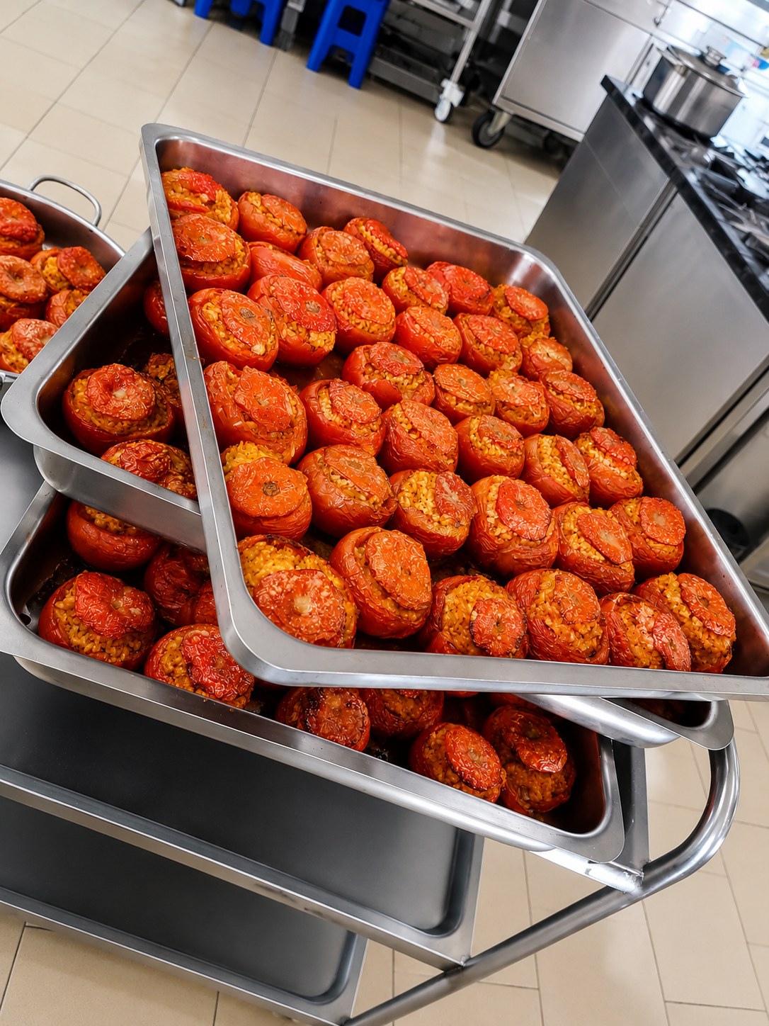 Pomodori ripieni nella cucina professionale